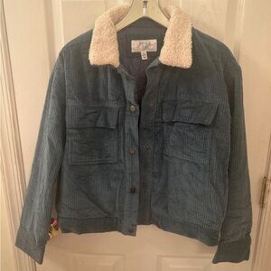 Time and Tru Blue Corduroy Jacket with Cream Sherpa Collar